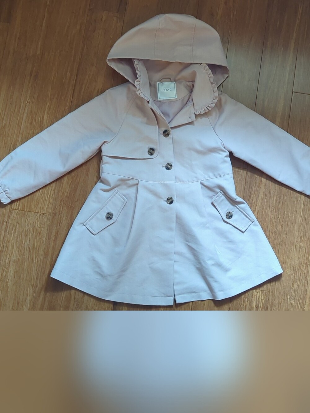 next Pale Pink Hooded Girls' Raincoat with Ruffle Trim